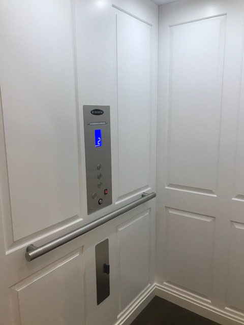 Diamond Home Elevator - San Francisco Elevator White With Dark Flooring Silver Panel